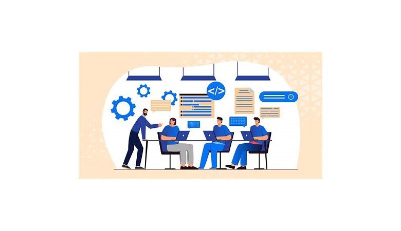 A diverse team of software testers collaborating in a modern UK office environment, reviewing code and test cases on multiple screens.